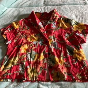 Caribbean Joe Petite Large Tropical Shirt Womens